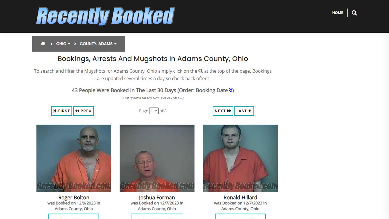 Recent bookings, Arrests, Mugshots in Adams County, Ohio - Recently Booked