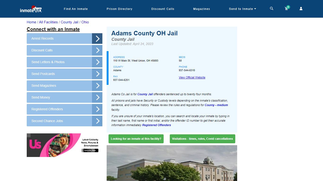 Adams County OH Jail - Inmate Locator - West Union, OH